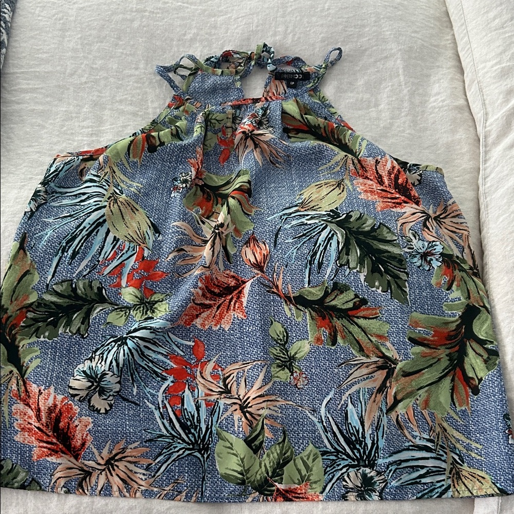 Papermoon Tropical Print Halter Top - Blue, Green, Red